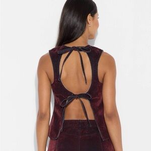 NWT Wild Fable Open Back Sleeveless Denim Tank Top Burgundy Soft Touch Sexy